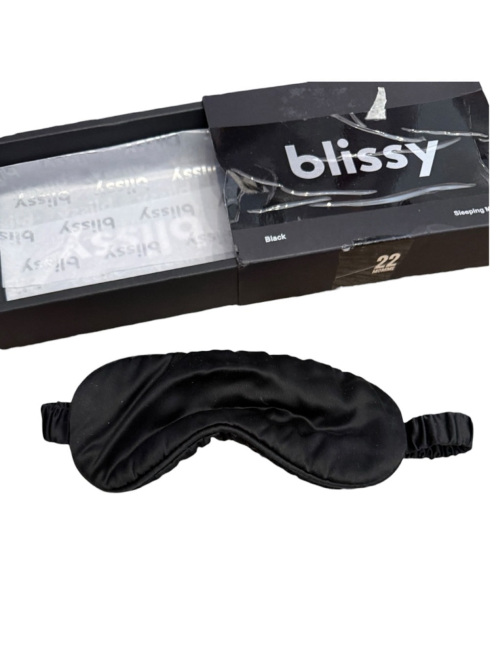 Blissy Silk Sleep Mask Black 22 Momme Luxury Eye Mask w/ Box - Picture 3 of 5